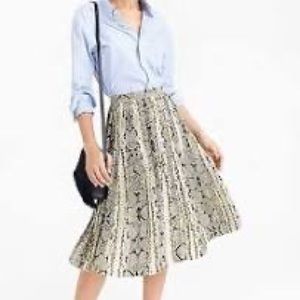 J Crew snakeskin print pleated below knee skirt size 10